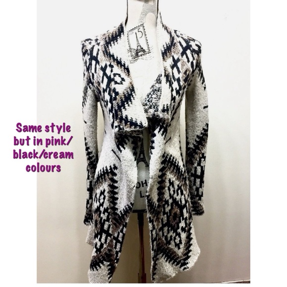 Sun & Shadow Aztec Print Knitted Sweater Open Long Cardigan- w/ flaws - Picture 2 of 13